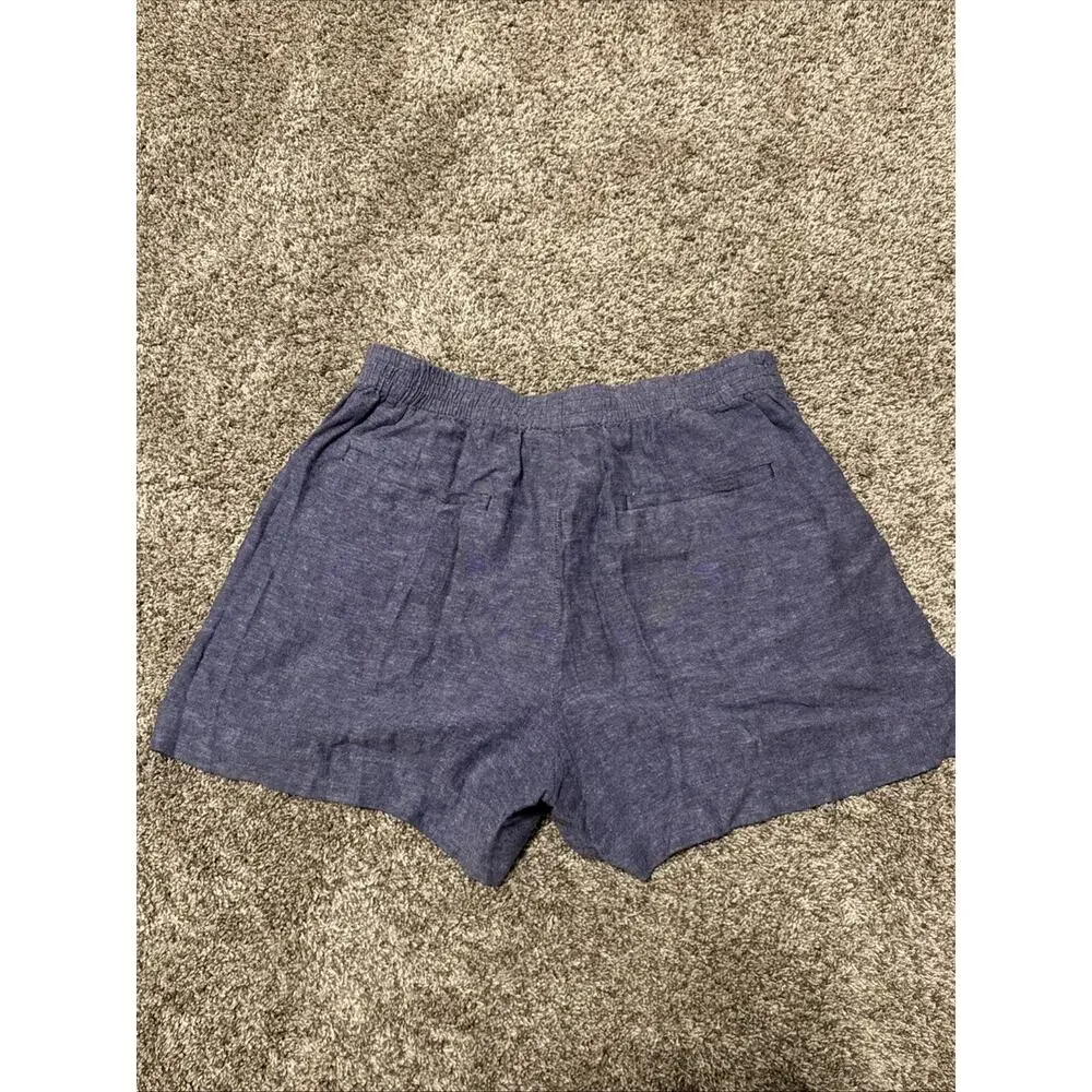 Banana Republic Womens Navy Blue Linen Blend High Rise Shorts M Elastic Back